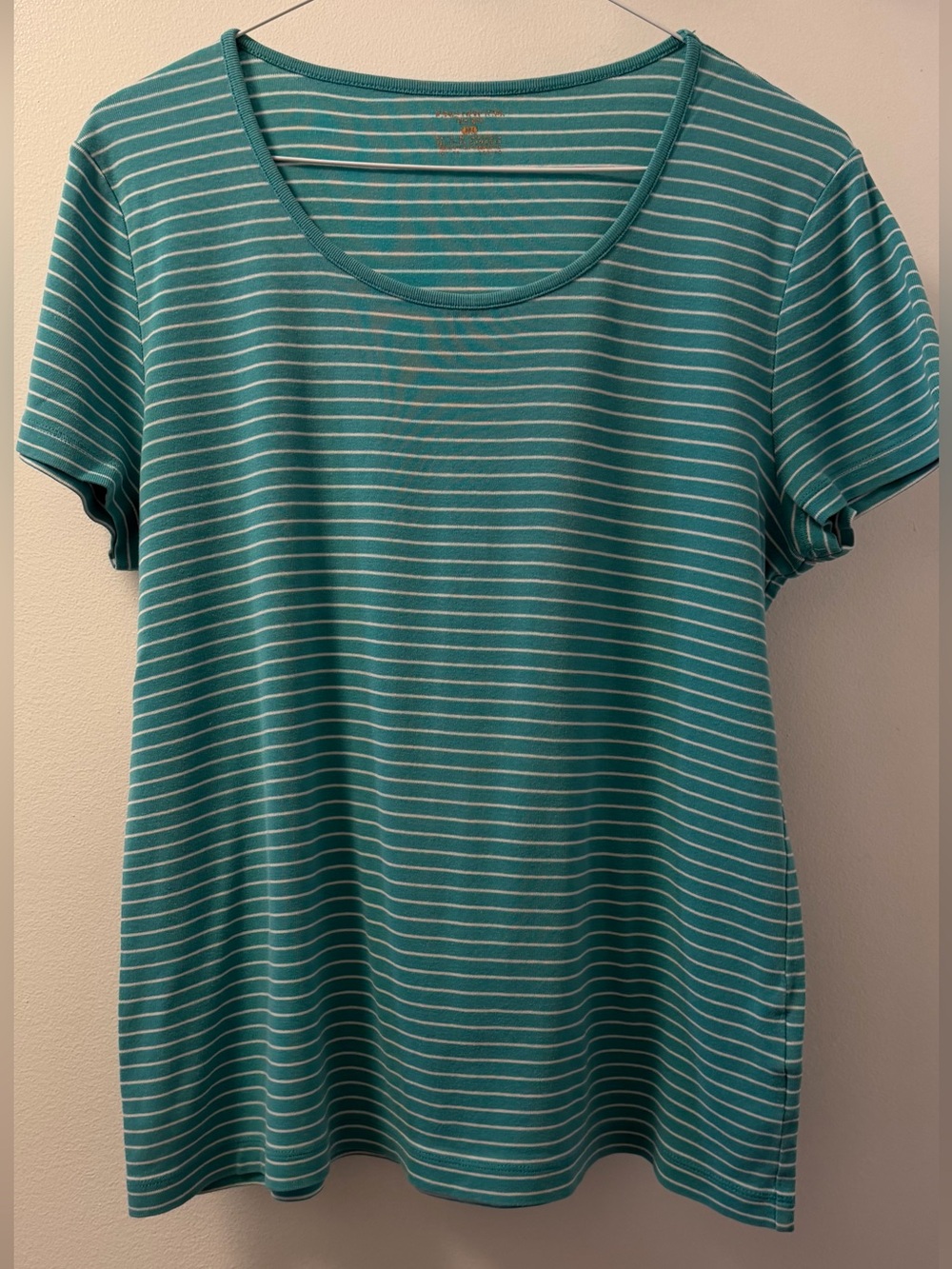Jones New York Teal White Striped 100% Cotton Scoop Neck Short Sleeve Tee XL